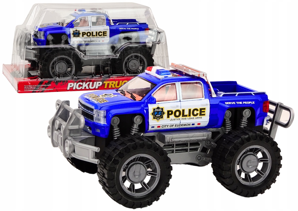 Autentyczny wygląd z napisem 'POLICE' i policyjnymi kogutami