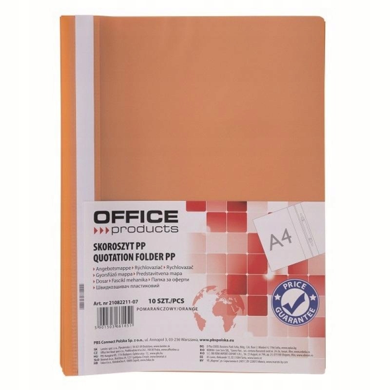 Skoroszyt OFFICE PRODUCTS A4 PP pomarańczowy – Idealne rozwiązanie dla biura
