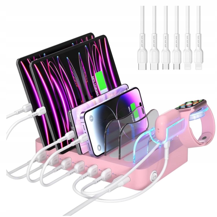 Stacja Ładująca USB 50W 6-portowa Organizer różowa SooPii CS61 – Idealne rozwiązanie dla Twojego biura