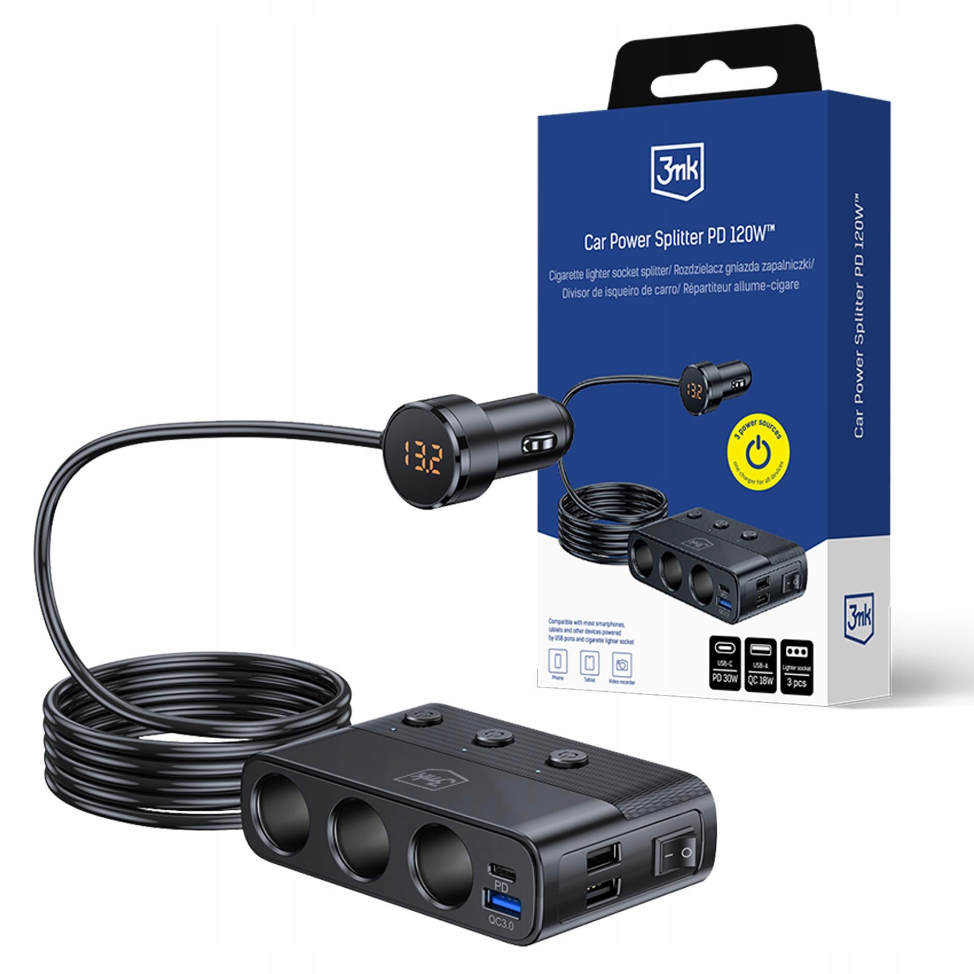 3mk Power Splitter 120W – Rozdzielacz gniazda zapalniczki dla Twojego auta