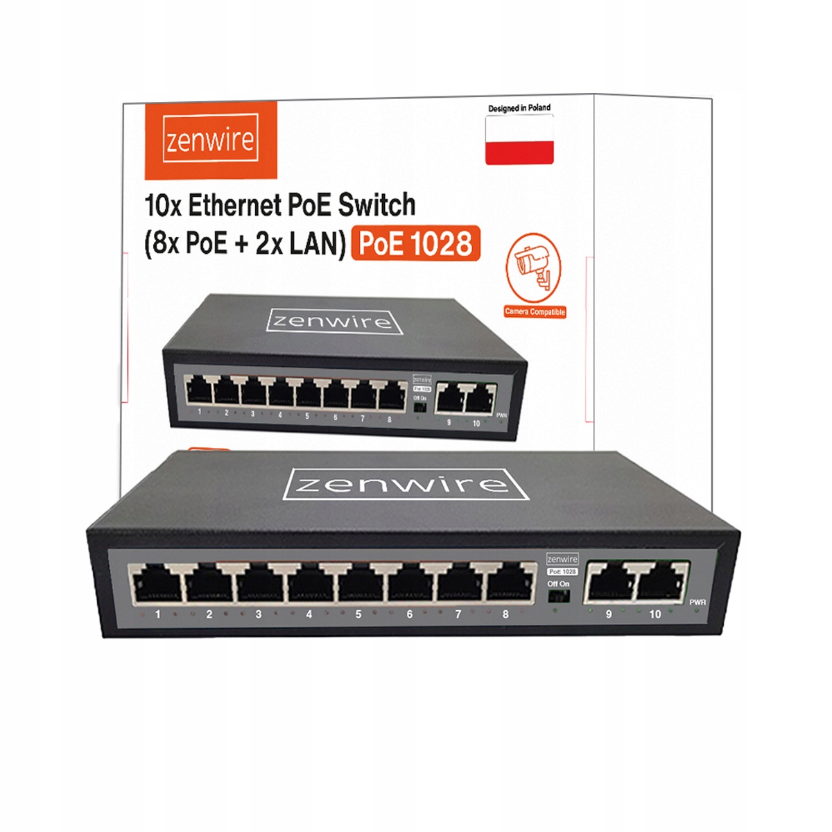 Switch Rozdzielacz Portów 10 Portów 8 POE 2 LAN Ethernet RJ45 do Kamer IP Zenwire 1028 – Nowoczesne rozwiązanie dla Twojej sieci