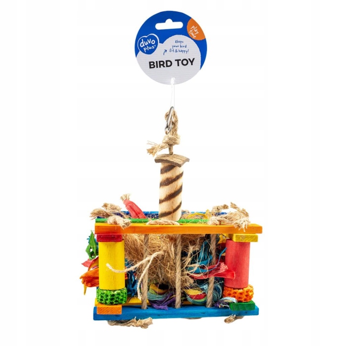 DUVO+ Zabawka dla ptaków Drewniana skrzynka z kokosem i sizalem – Idealna dla Twojego pupila