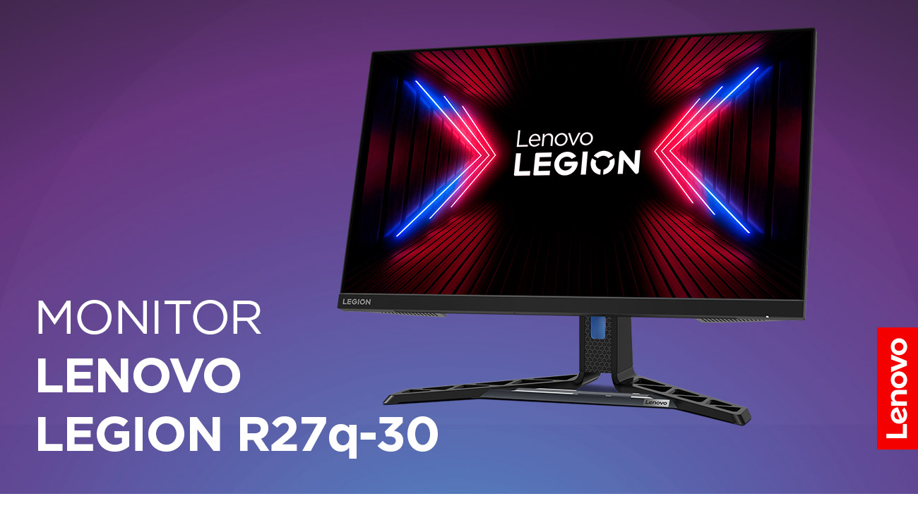 Monitor Lenovo R27q-30 z kolorową tapetą na ekranie