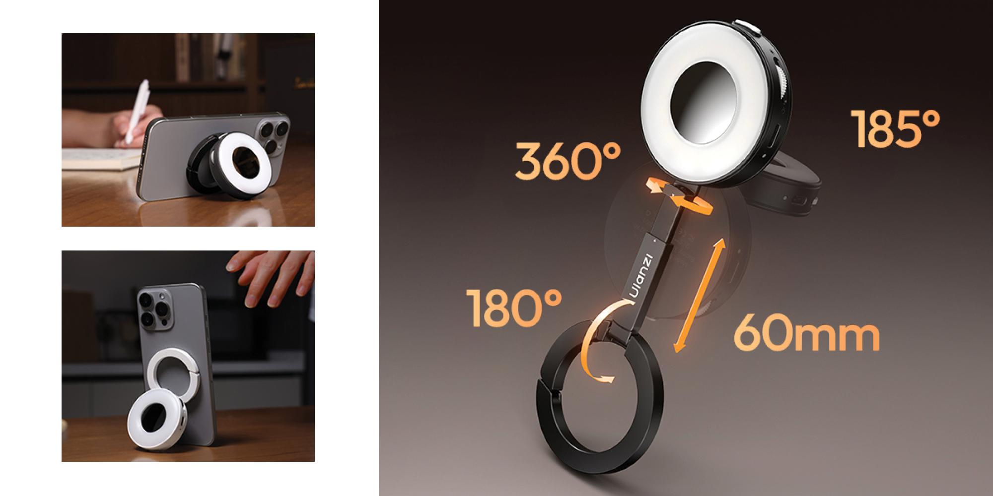 width=100% Lampa LED Ulanzi ML05 Magsafe - WB (2500 K - 9000 K), biała