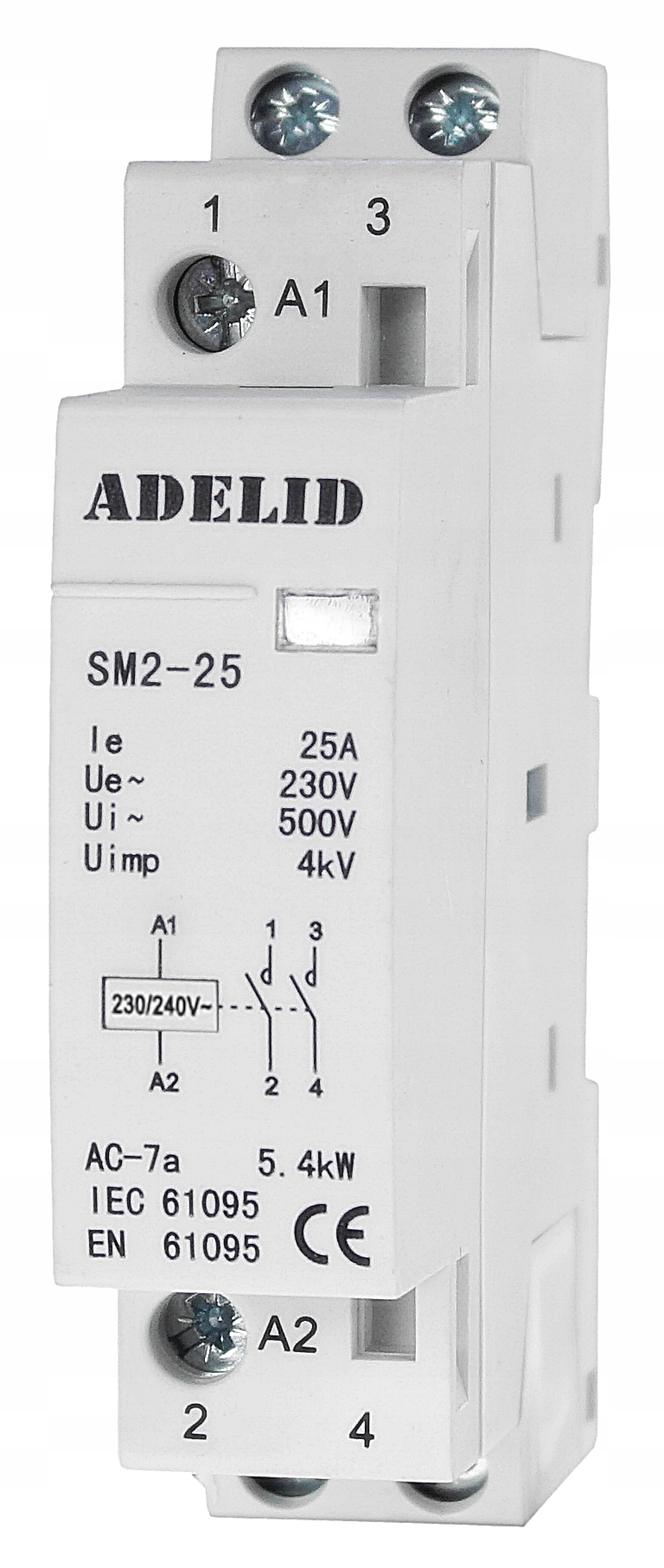 ADELID STYCZNIK MODUŁOWY 230V 25A 1P 1F 2NO 2Z SM2 25-20-230V – Niezawodne sterowanie w Twoim domu