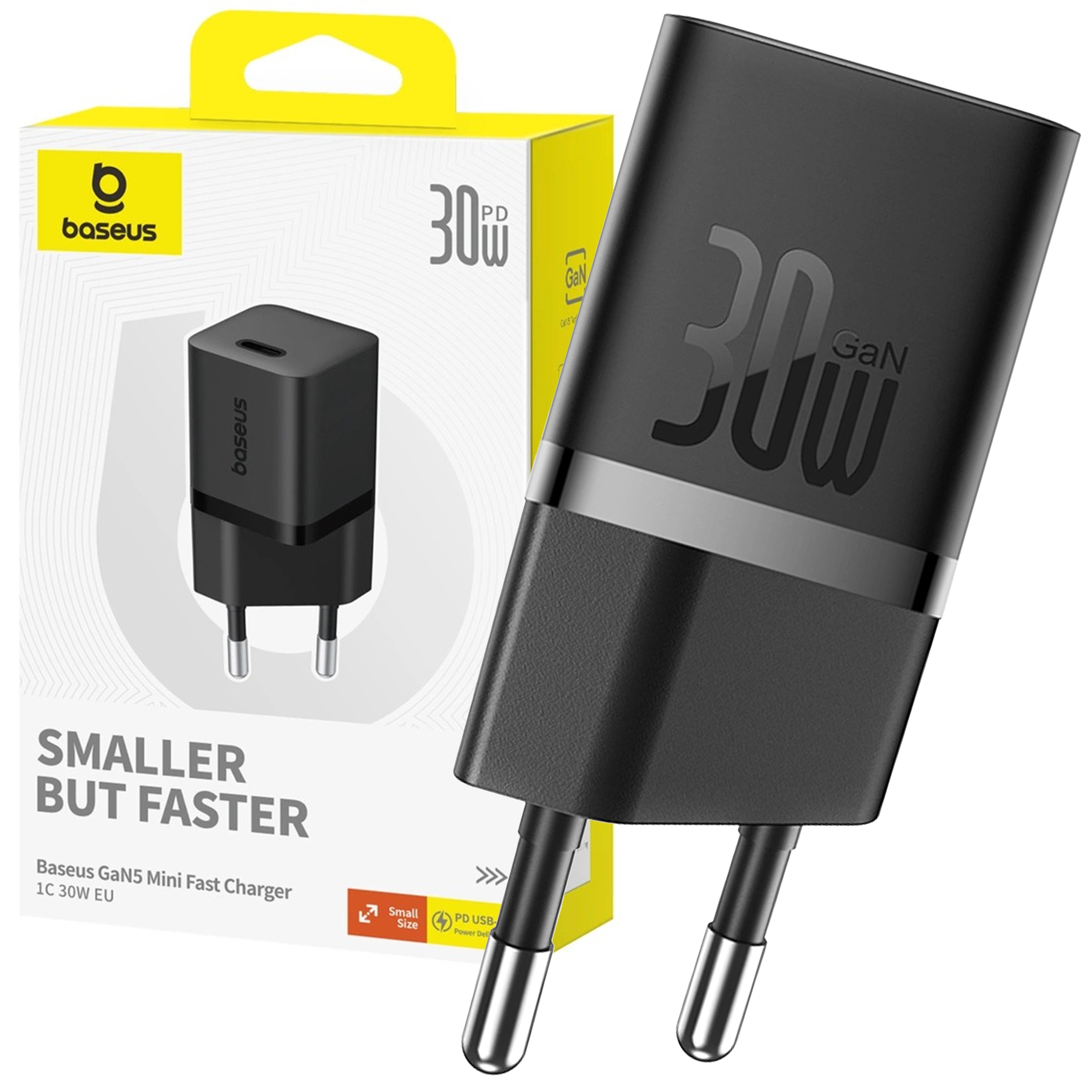 Ładowarka sieciowa Baseus GaN5 30W USB-C EU - czarna: Wydajność i styl w jednym