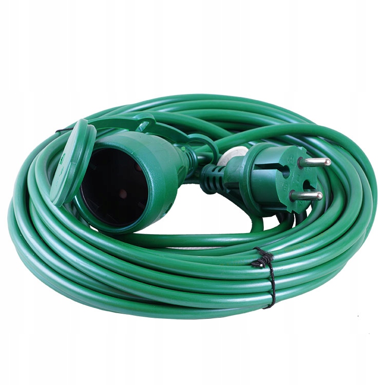 Przedłużacz ogrodowy do lampek choinkowych 1 gniazdo 230V 10A bez uziemienia IP44 zielony 10m – Idealne rozwiązanie do ogrodu