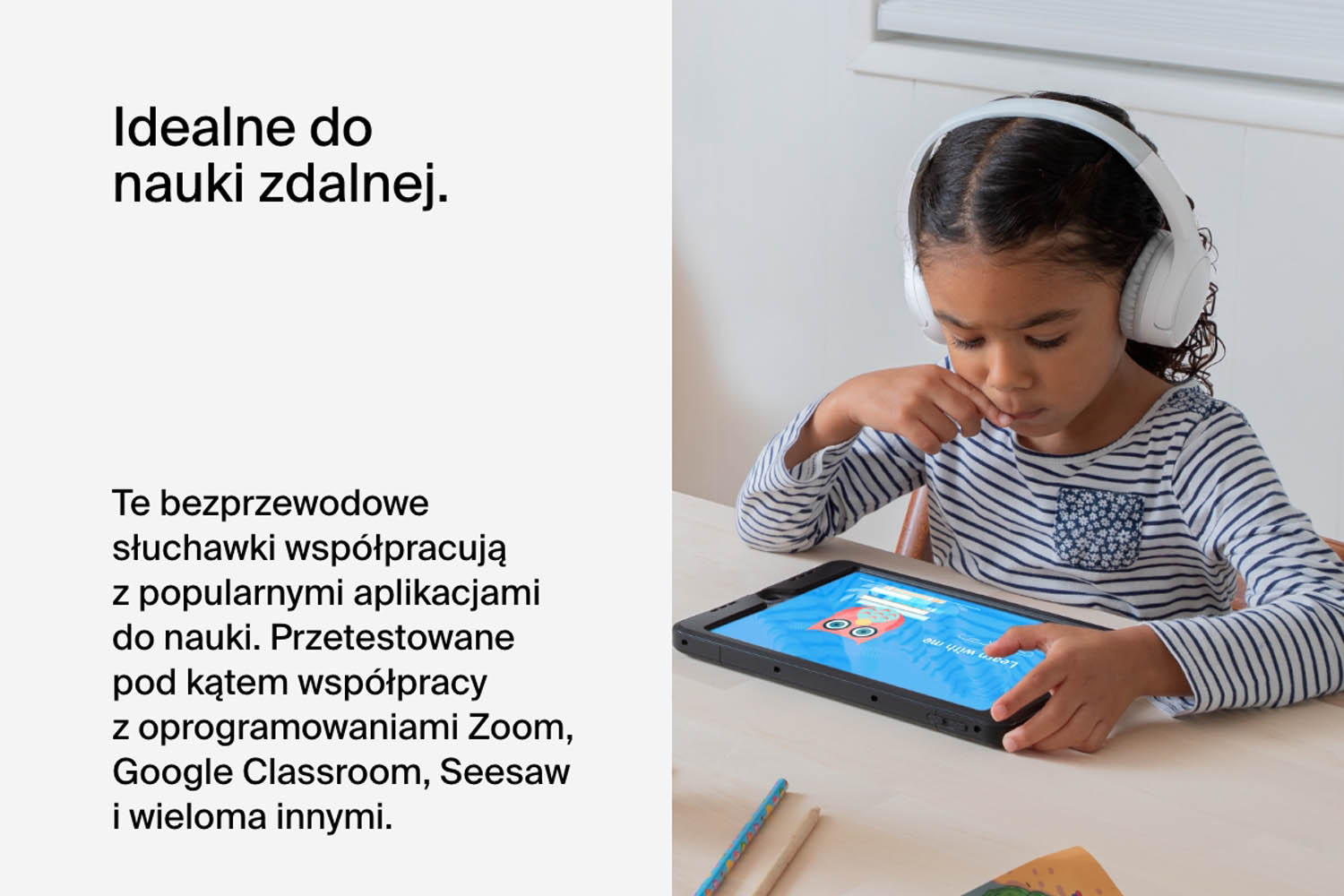 słuchawki bezprzewodowe dla dzieci kolor biały