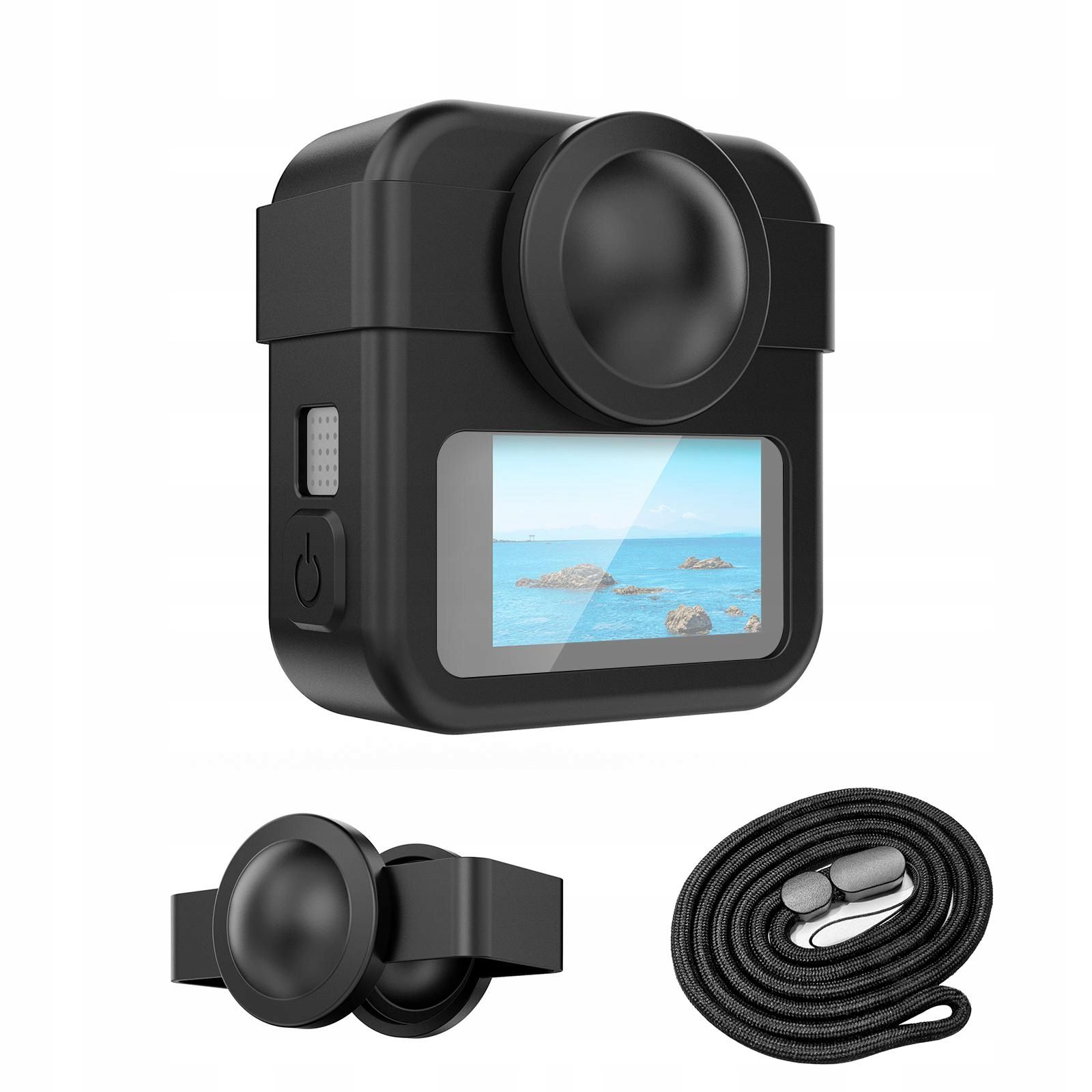 Zestaw 3w1 Etui Pokrowiec Futerał + Osłona Dekielek + Pasek Do GoPro Max 2 – Kompleksowa ochrona dla Twojej kamery