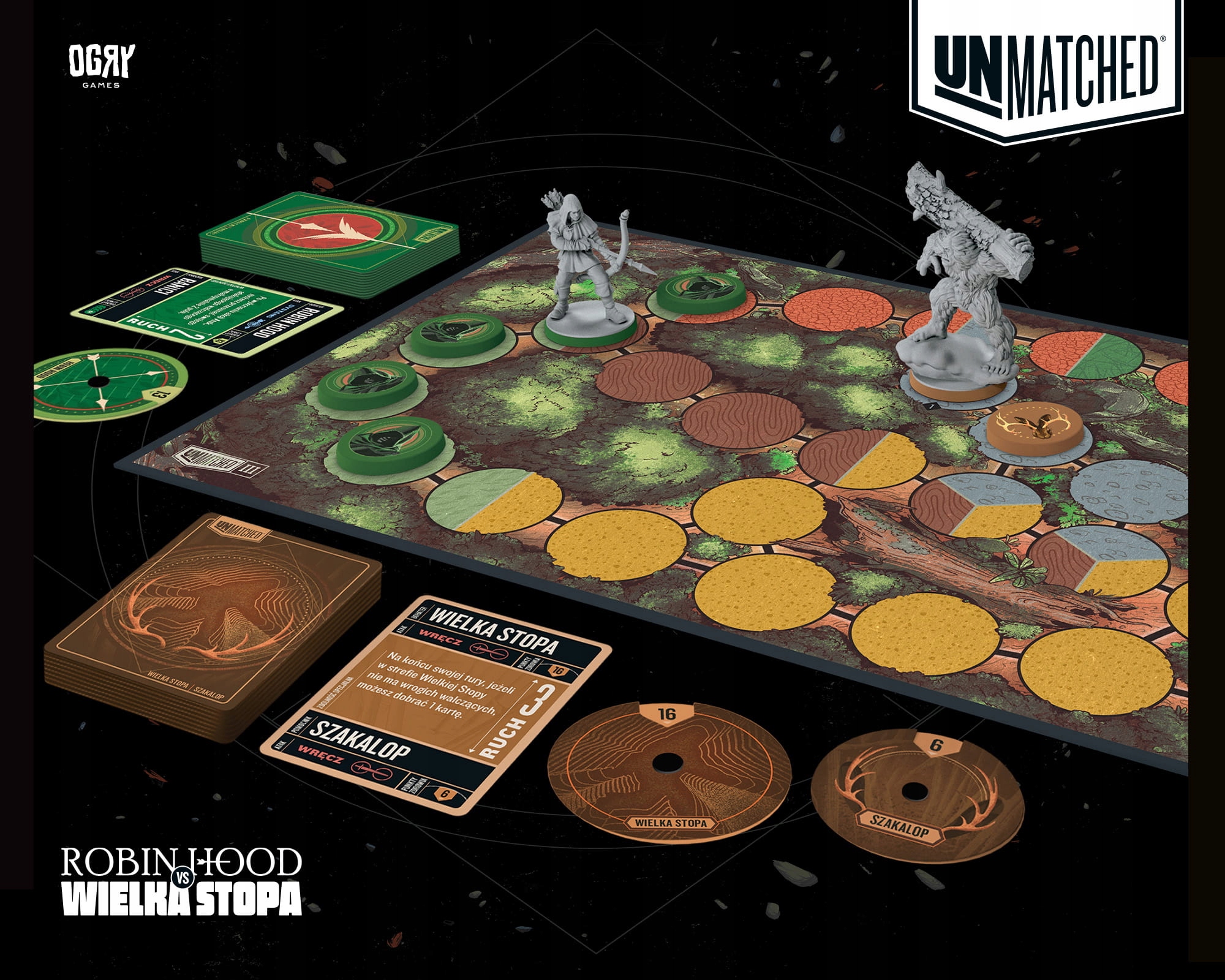 Zestaw zawiera: plansza, figurki i karty akcji