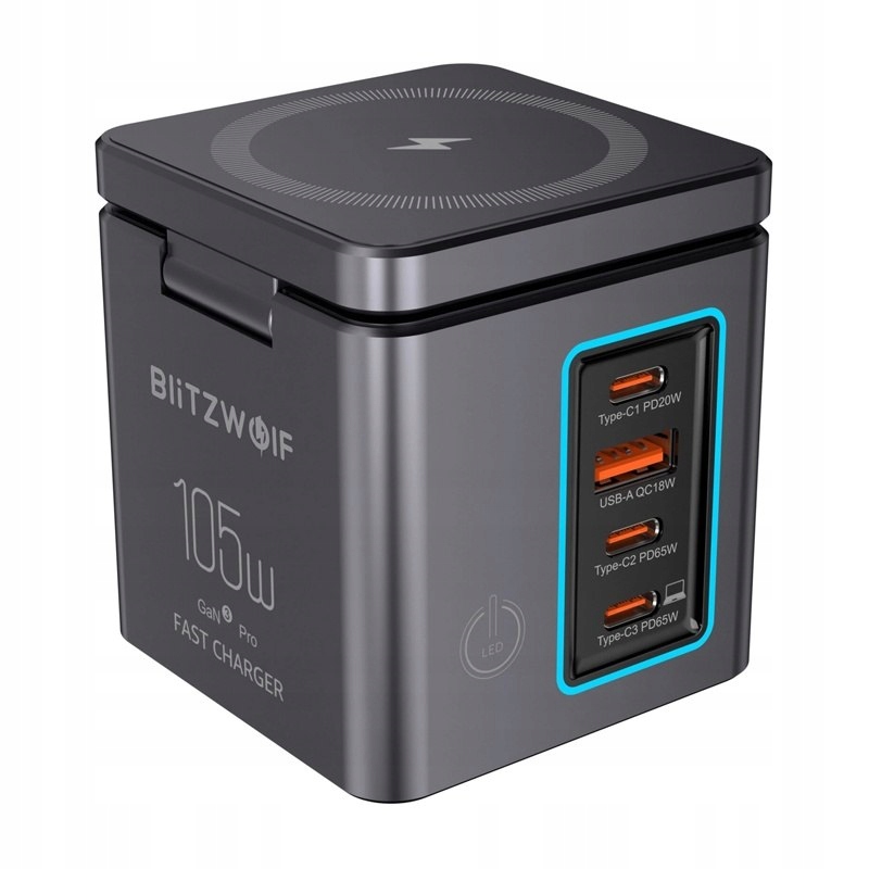 Ładowarka sieciowa Blitzwolf BW-i113 GaN USB-A, 3xUSB-C, 105W – Wydajność i wszechstronność w jednym