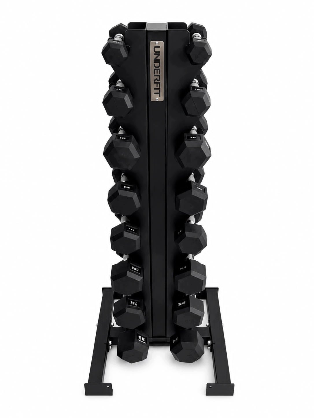 Zestaw Hantli HEX 1-8 kg ze stojakiem pionowym 8 Par UNDERFIT – Idealny do domowej siłowni