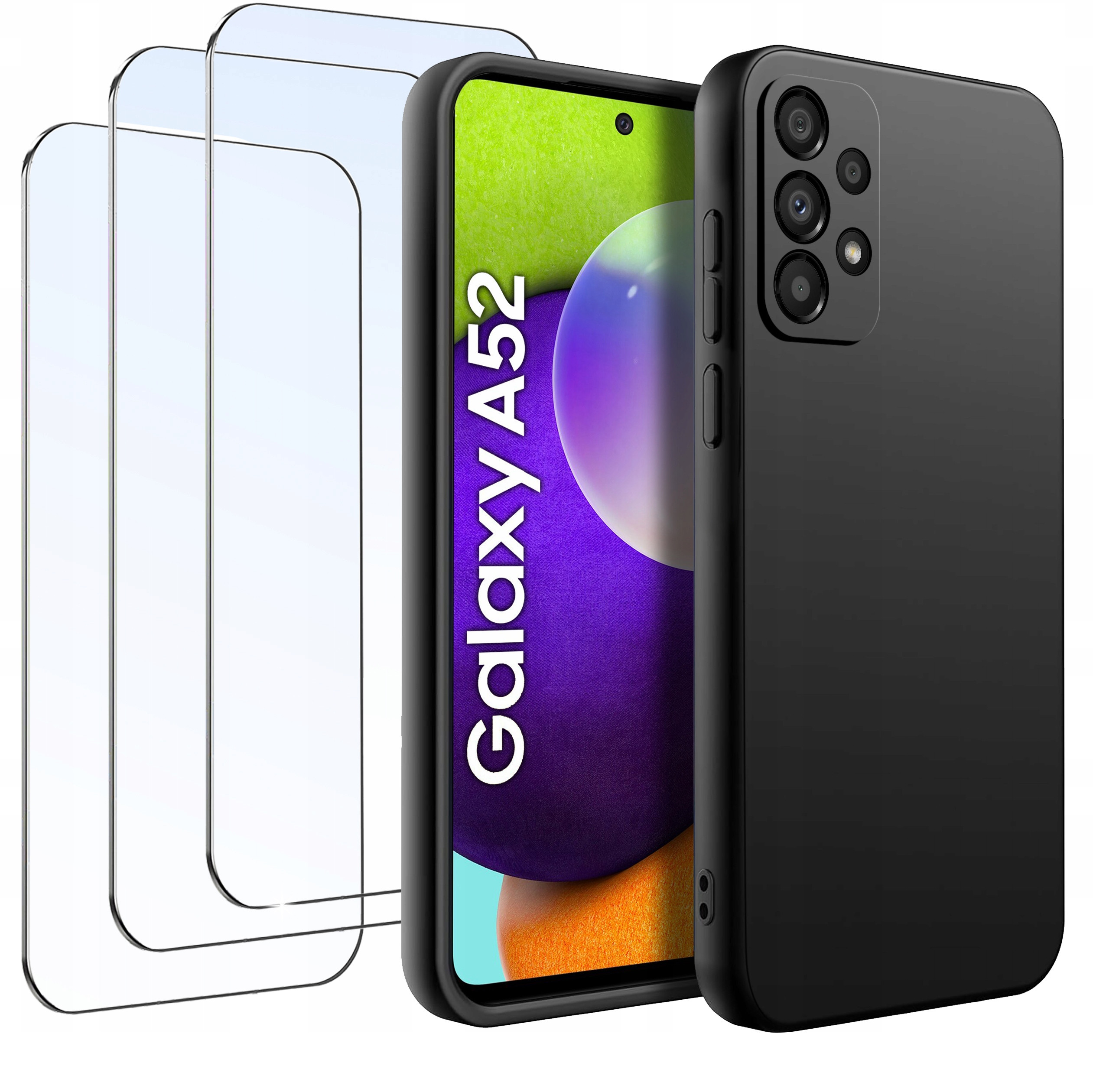 ZESTAW Etui do Samsung A52 5G Matowe Czarne Silikon Slim + 3 SZTUKI SZKŁO – Ochrona i styl w jednym