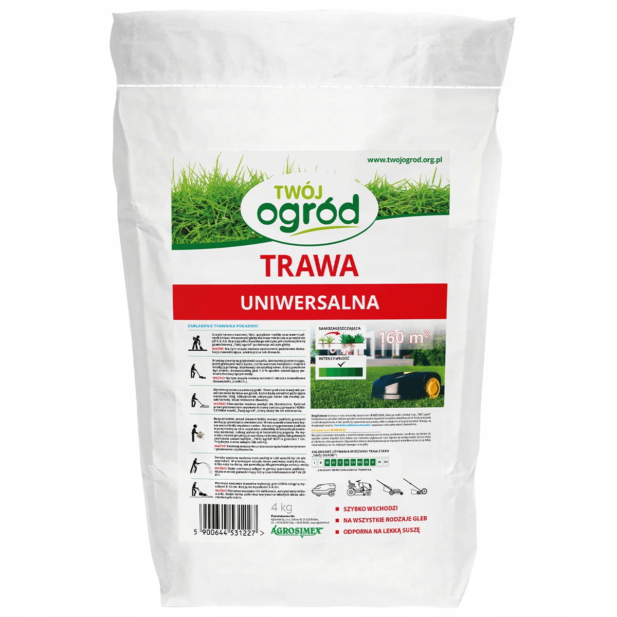 Mieszanka nasion Trawa Uniwersalna Twój Ogród 4 kg – Idealna do każdego ogrodu