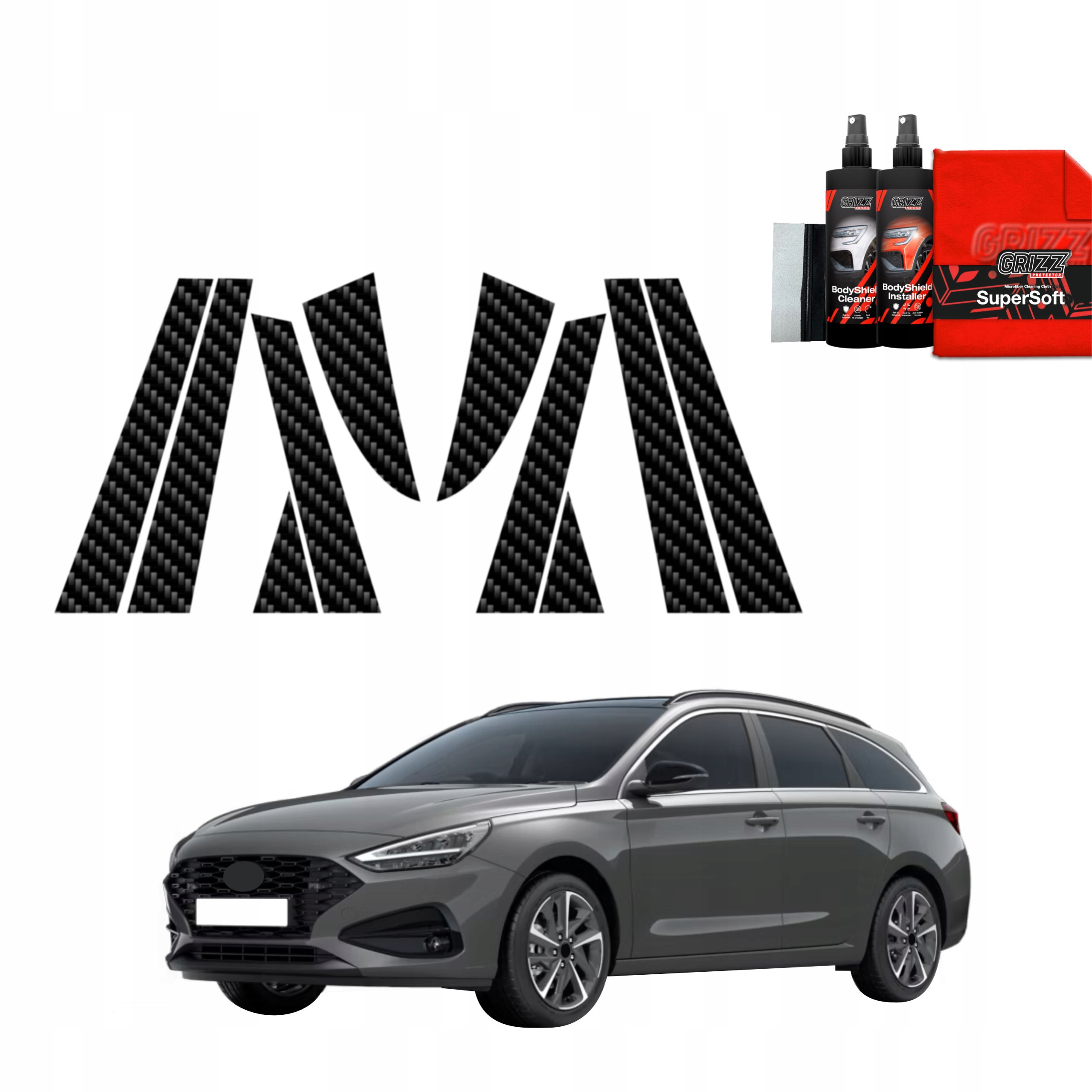 Folia karbonowa na słupki GrizzGlass BodyShield do Hyundai i30 Wagon (2020-2025) – Ochrona i styl w jednym