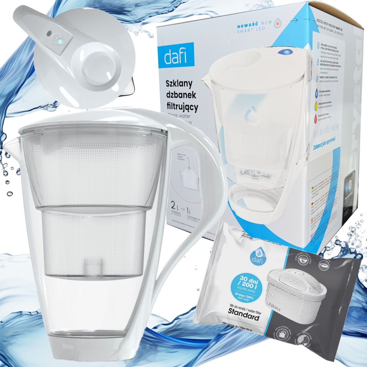 Dzbanek filtrujący Dafi CRYSTAL LED Unimax 2L – Elegancja i funkcjonalność w Twojej kuchni