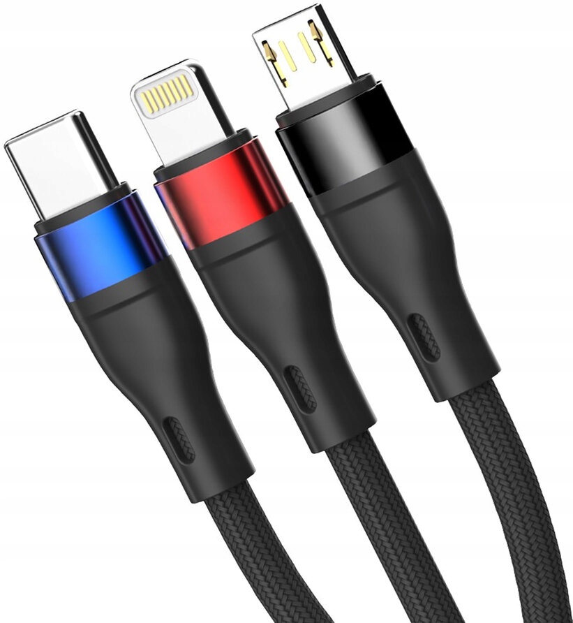Trzy złącza w jednym kablu – Lightning, USB-C i MicroUSB