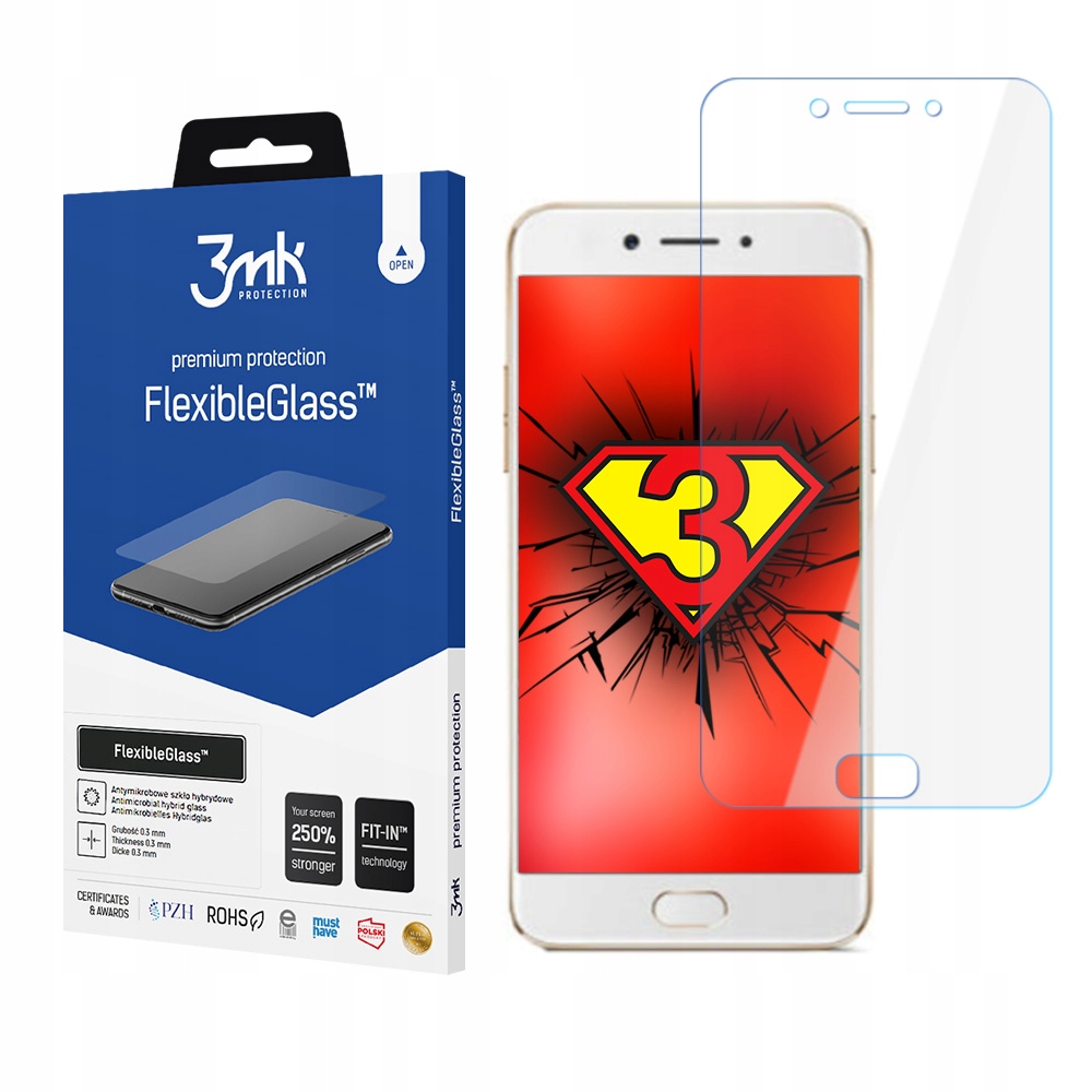 OPPO A77 2017 - Szkło hybrydowe 3MK FlexibleGlass – Doskonała ochrona ekranu