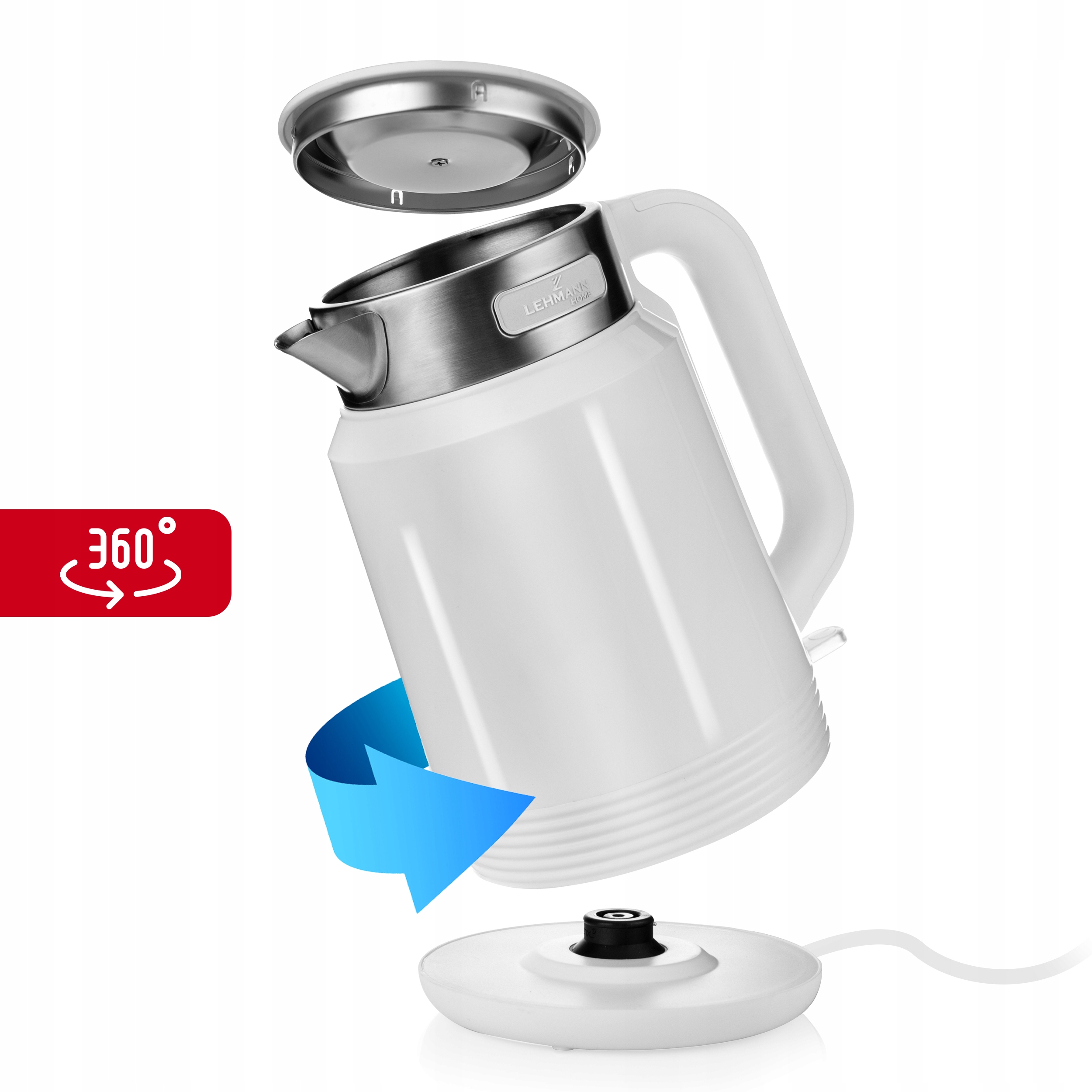 CZAJNIK ELEKTRYCZNY BEZPRZEWODOWY STALOWY RETRO 2200W BIAŁY DUŻY 2L FILTR Głębokość produktu 16 cm