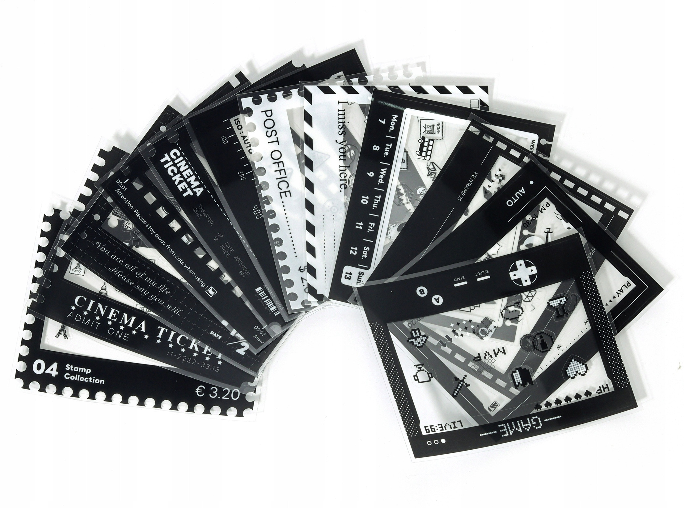 Zestaw 12x Naklejki Ramki Do Fuji Wide 400 / 300 / Sp-3 / Polaroid Now / Now+ 600 - Czarno Białe – Uatrakcyjnij swoje zdjęcia