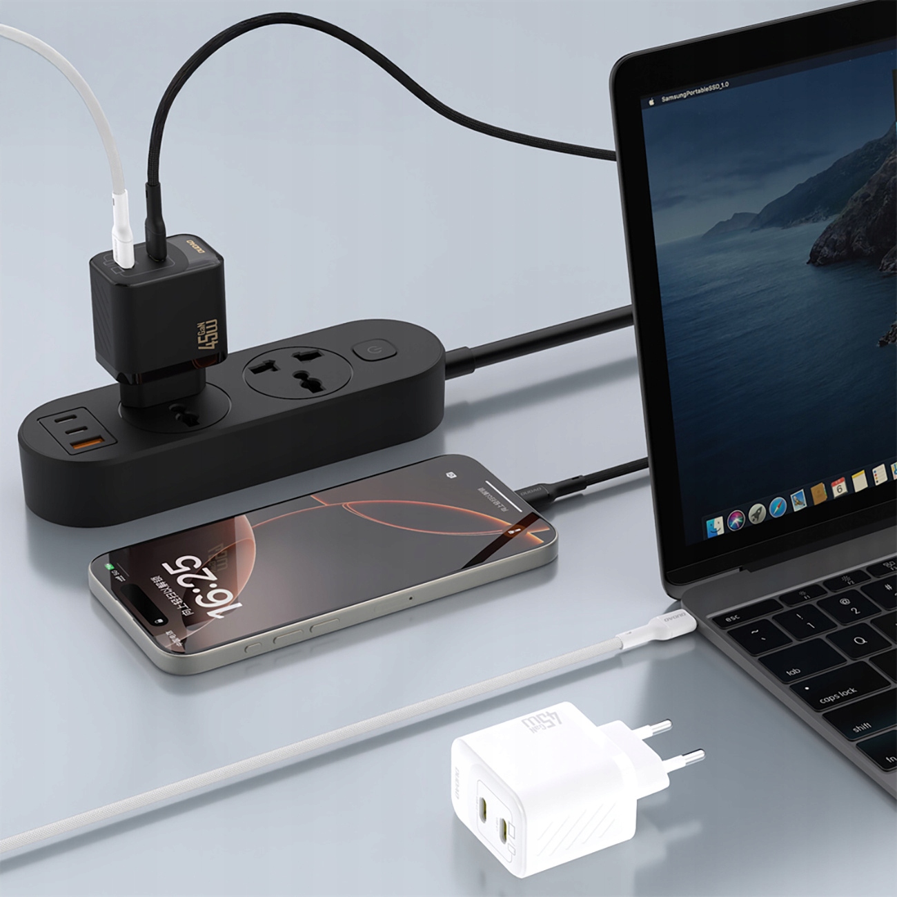 Zastosowanie dwóch portów USB-C dla wygodnego ładowania