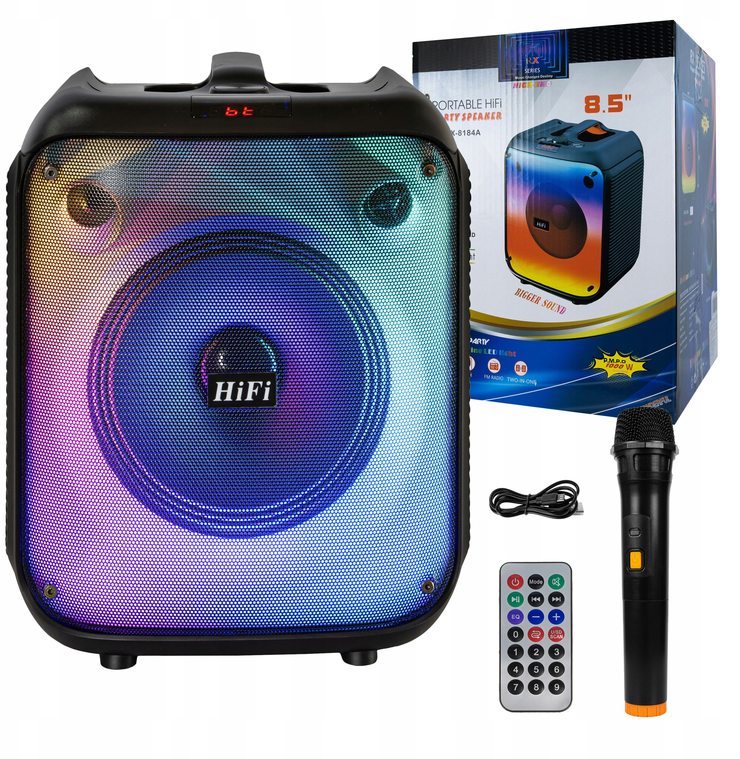 Mocny Głośnik Boombox Bluetooth USB SD AUX Radio Mikrofon Przenośny Karaoke – Muzyka w Twoim Zasięgu