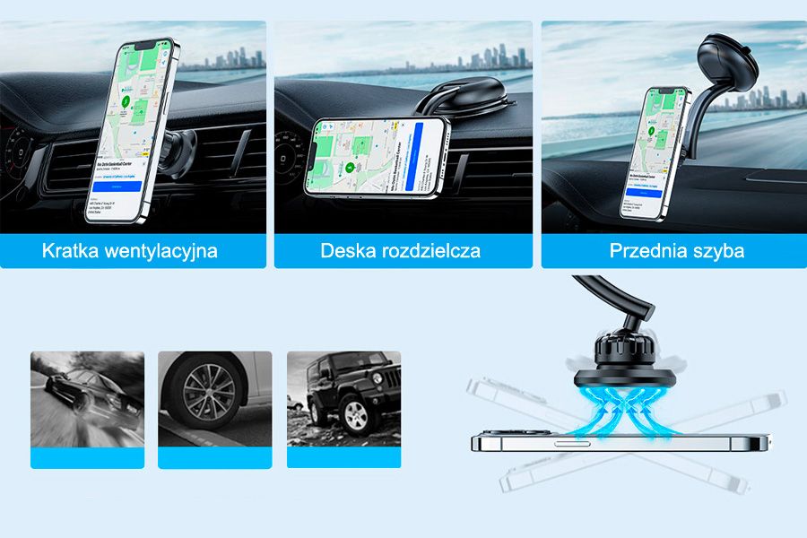 Magnetyczny, samochodowy uchwyt do telefonu na kokpit i kratkę wentylacji Acefast – czarny (D7)