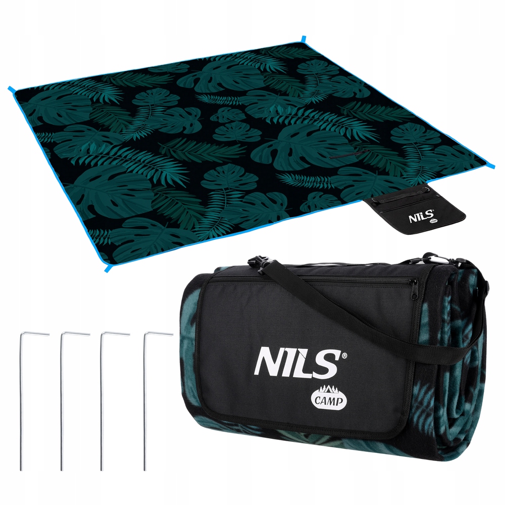 NC2222 KOC PIKNIKOWY LIŚCIE 200x200 CM PE + ALU NILS CAMP – Idealny towarzysz na świeżym powietrzu