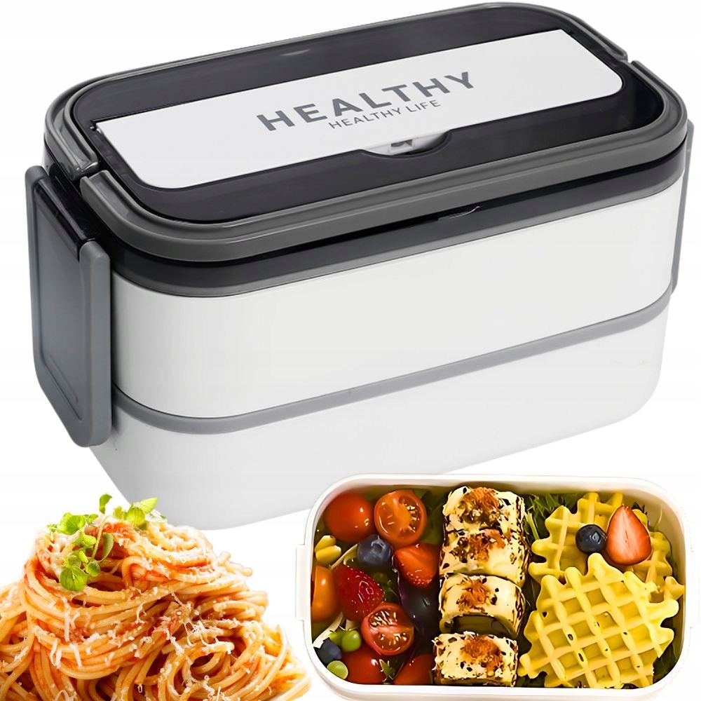 Śniadaniówka z przegródkami piętrowy pojemnik XXL sztućce lunchbox 1400ml – Idealne rozwiązanie na zdrowe posiłki