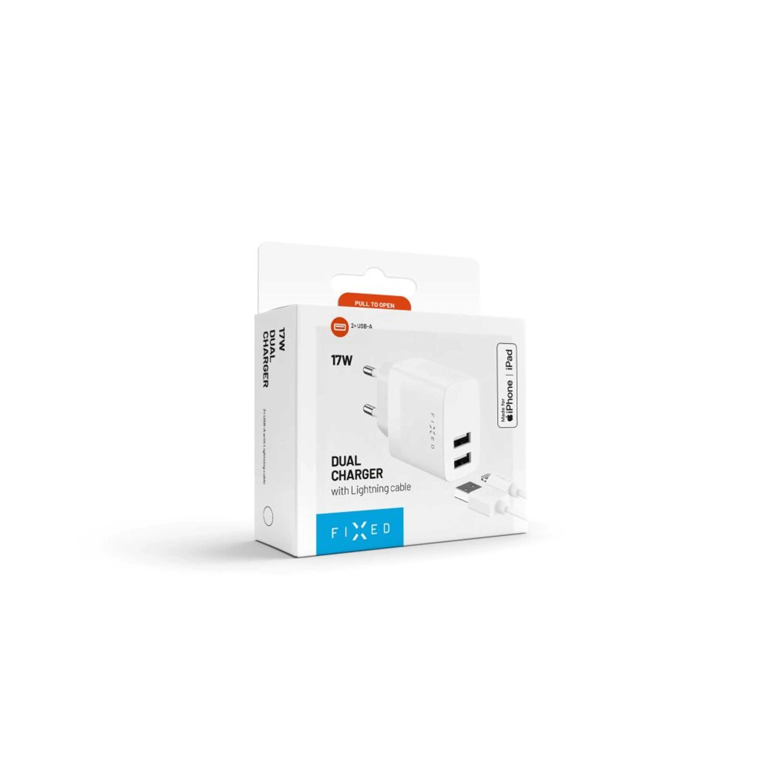 Zestaw ładowarki sieciowej FIXED 17W Smart Rapid Charge z kablem USB/Lightning – Biały