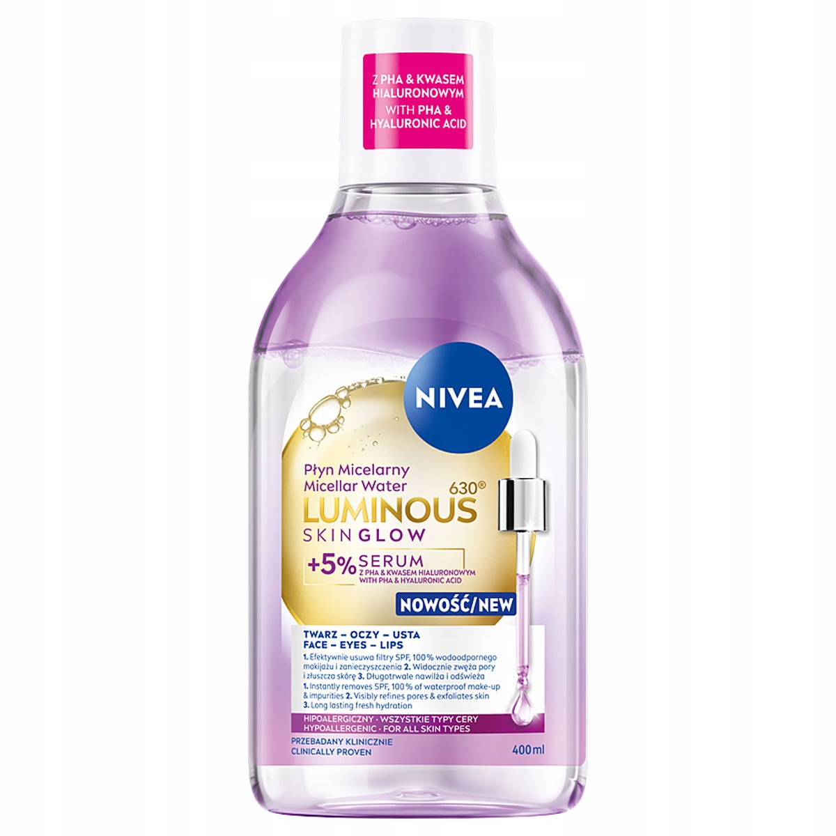 NIVEA LUMINOUS630 SKIN GLOW – Płyn Micelarny z 5% Serum dla promiennej skóry