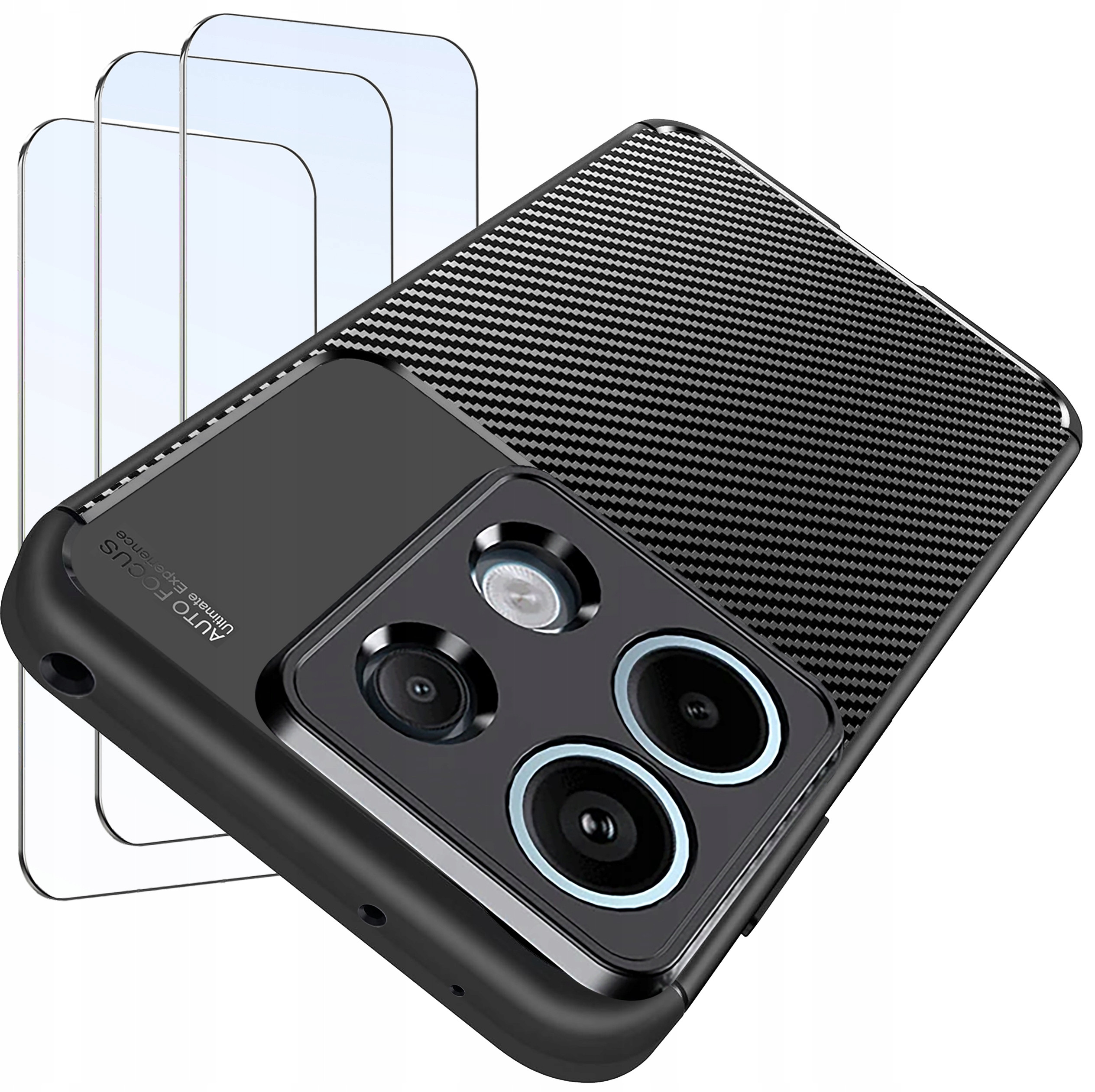 ZESTAW Etui do Xiaomi Redmi Note 13 5G Pancerne Carbon CASE +3 SZTUKI SZKŁO – Ochrona i styl w jednym