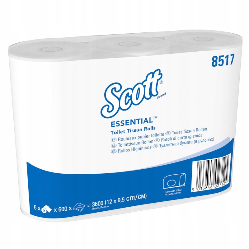 Kimberly-Clark Scott Essential - Papier toaletowy w małych rolkach, 2 warstwy, biały - 600 odcinków