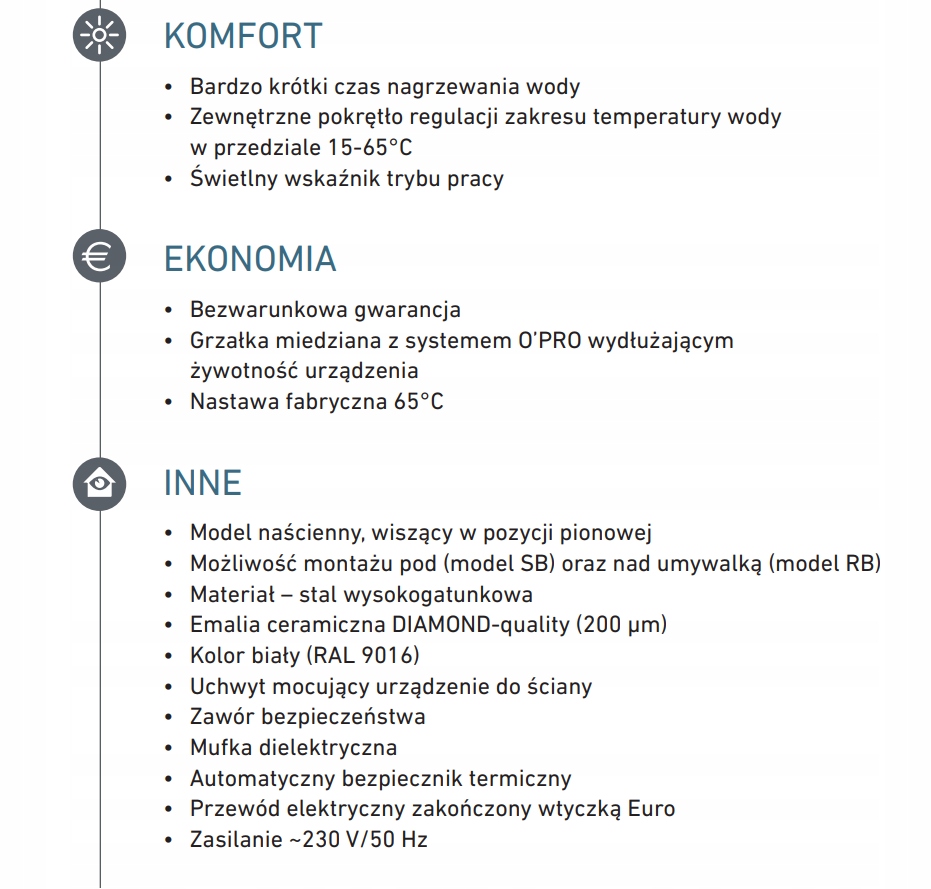 Krótki czas nagrzewania wody – Komfort użytkowania