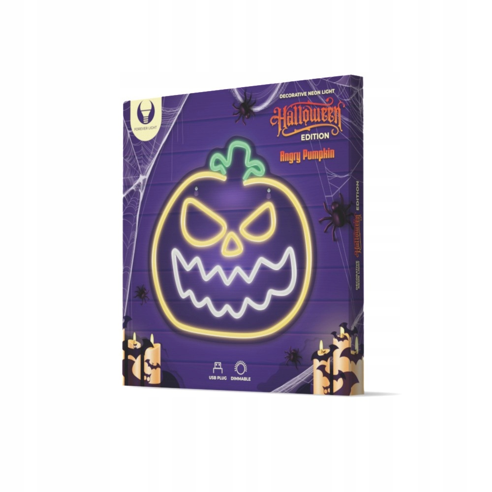 Neon PLEXI LED ZŁA DYNIA żółto biała – Idealna dekoracja na Halloween