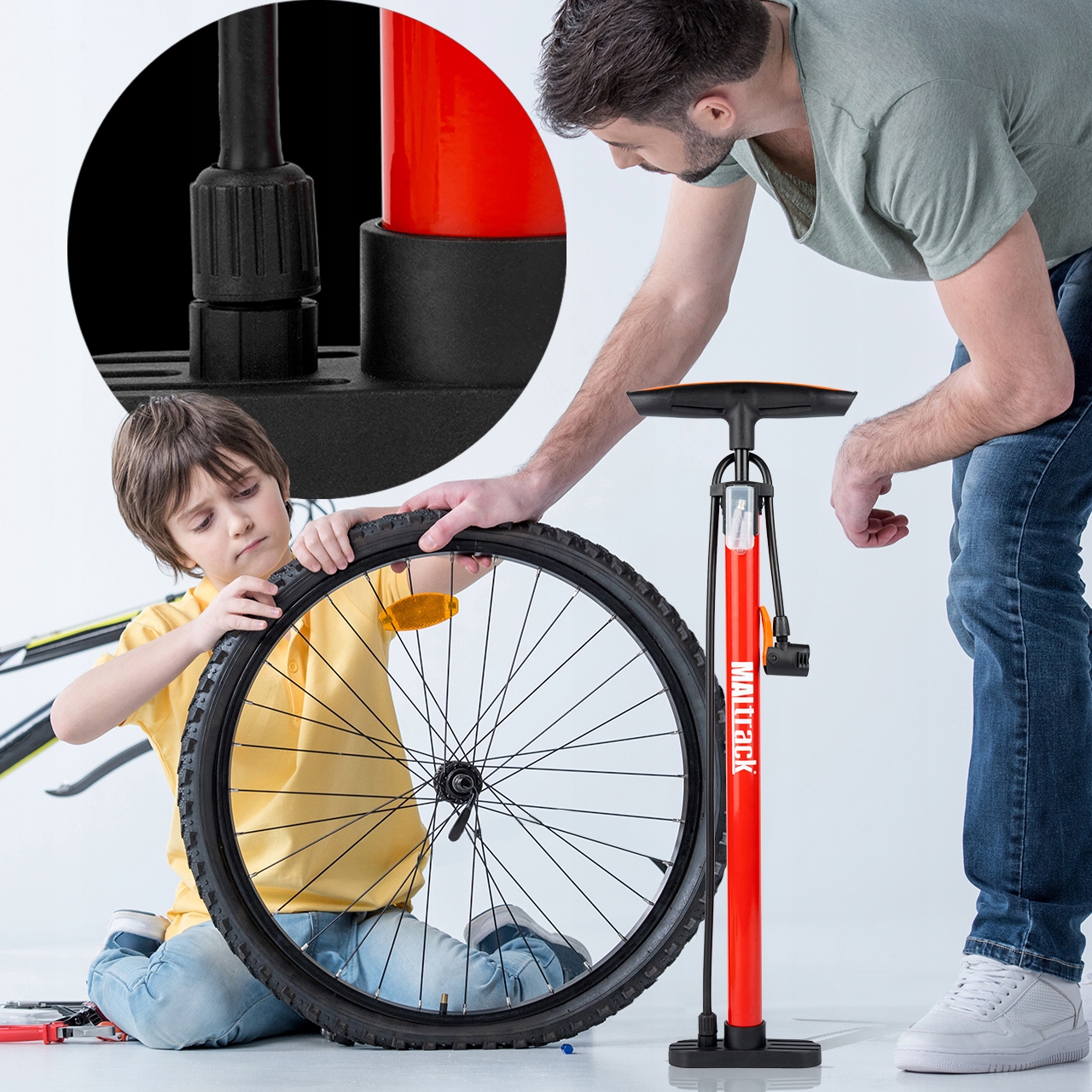 POMPKA DO ROWERU PODŁOGOWA DO SAMOCHODU PIŁKI MATERACA 3 KOŃCÓWKI 11 BAR Manometr tak