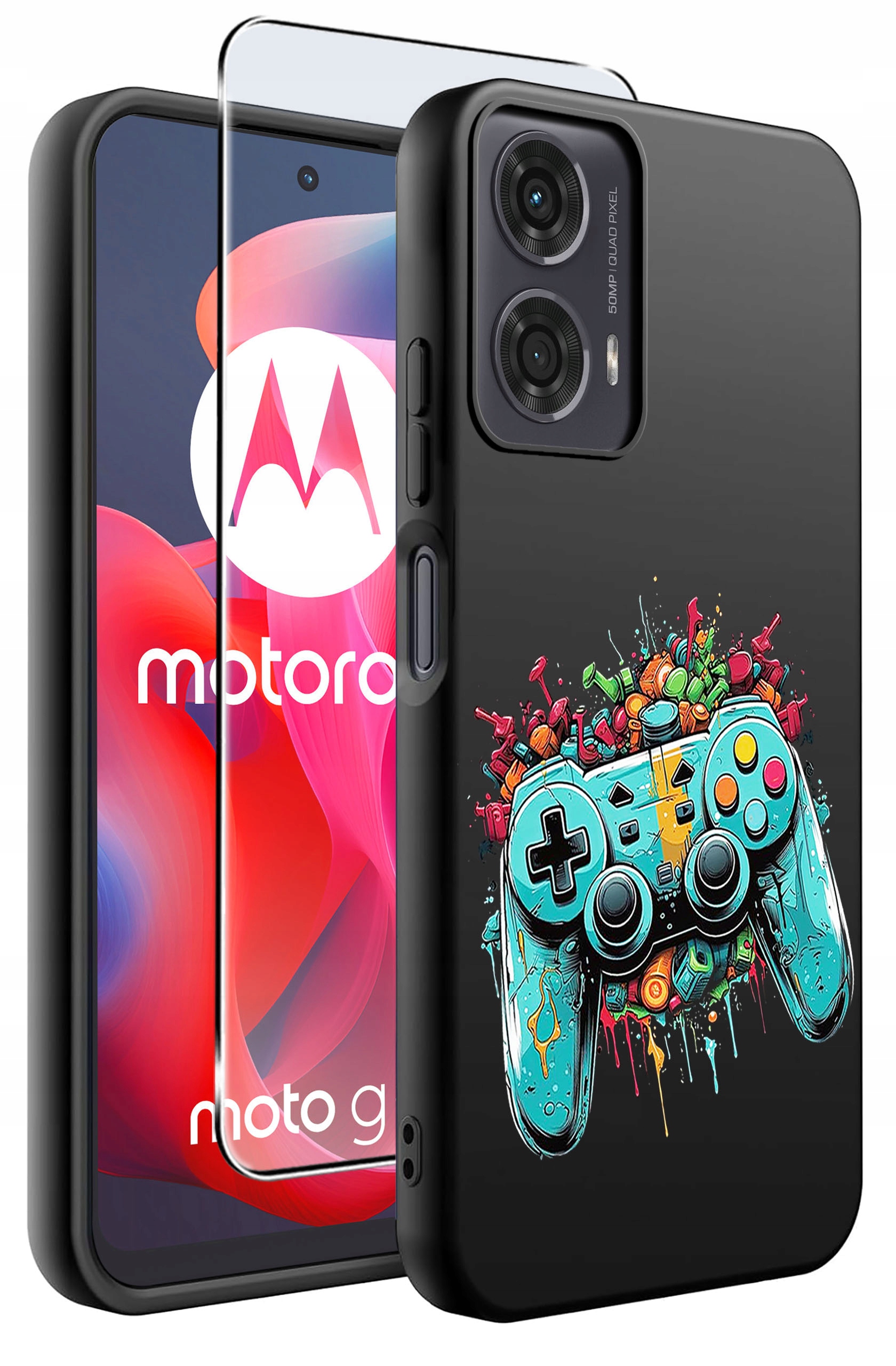 Etui do Motorola Moto G24 | G24 POWER | G04 | E14 WZORY | SILIKONOWE MATT CASE + SZKŁO HARTOWANE 9H