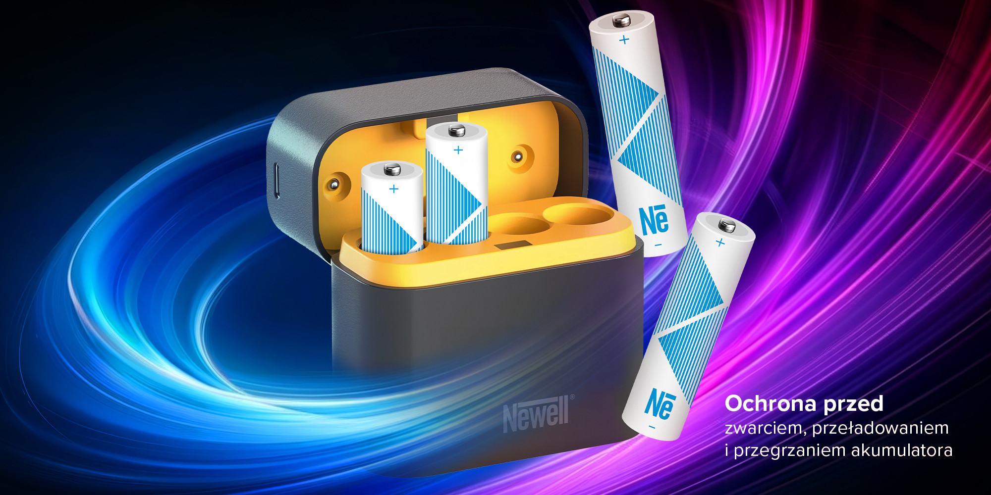 Ładowarka 4-kanałowa Newell do akumulatorów Li-ion + 4 akumulatory Li-ion AA 2200 mAh