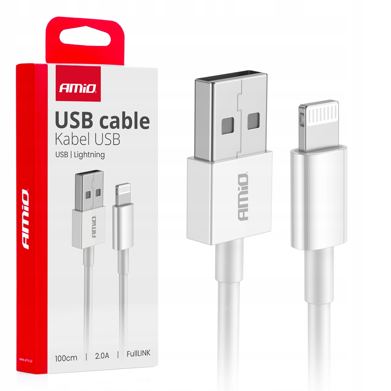 Kabel do ładowania USB-A - Lightning iPhone 3A 100cm FullLINK AMIO-03919 – Szybkie ładowanie i transmisja danych