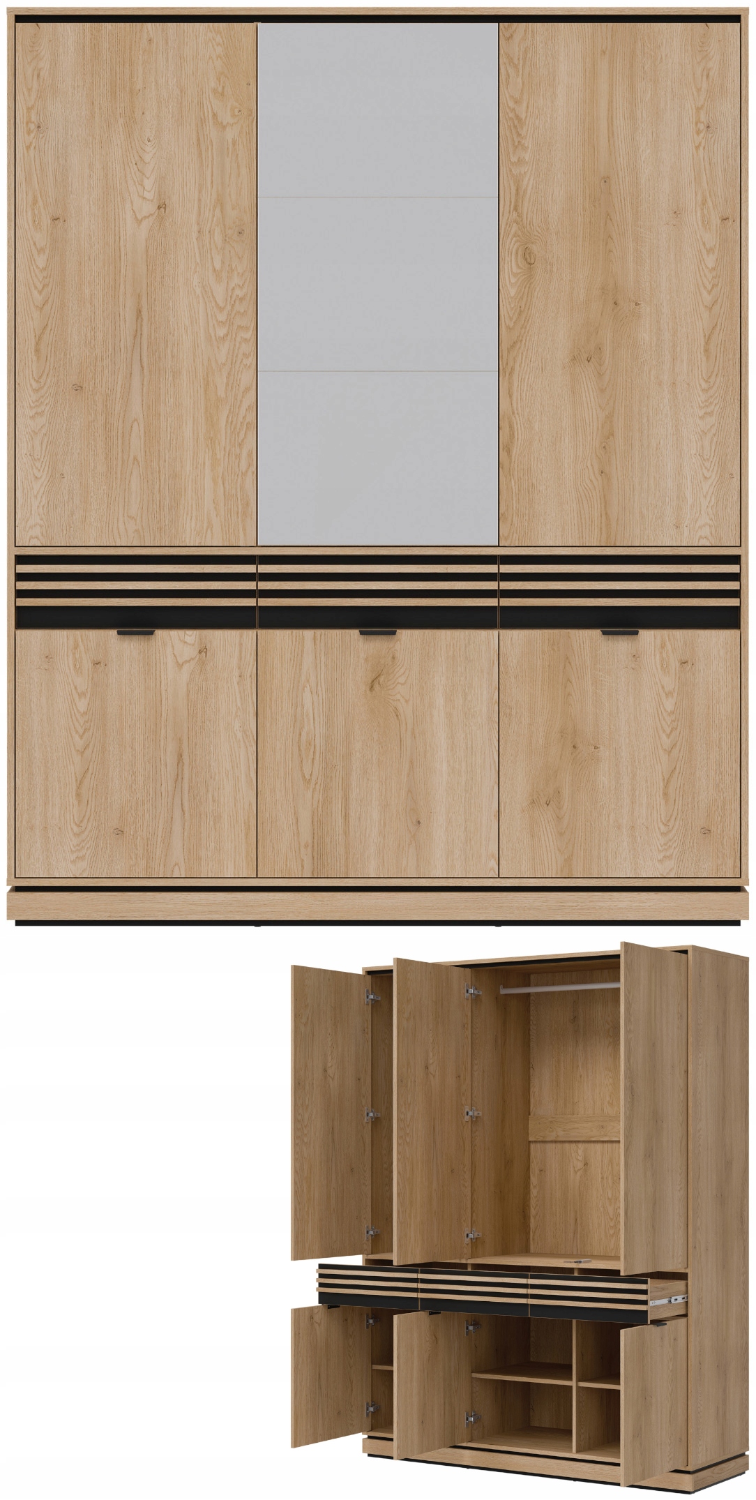 Szafa pokojowa z szufladami i lustrem Lamele Dąb Cremona Czarny FERRO FE09 – Elegancja i funkcjonalność w jednym