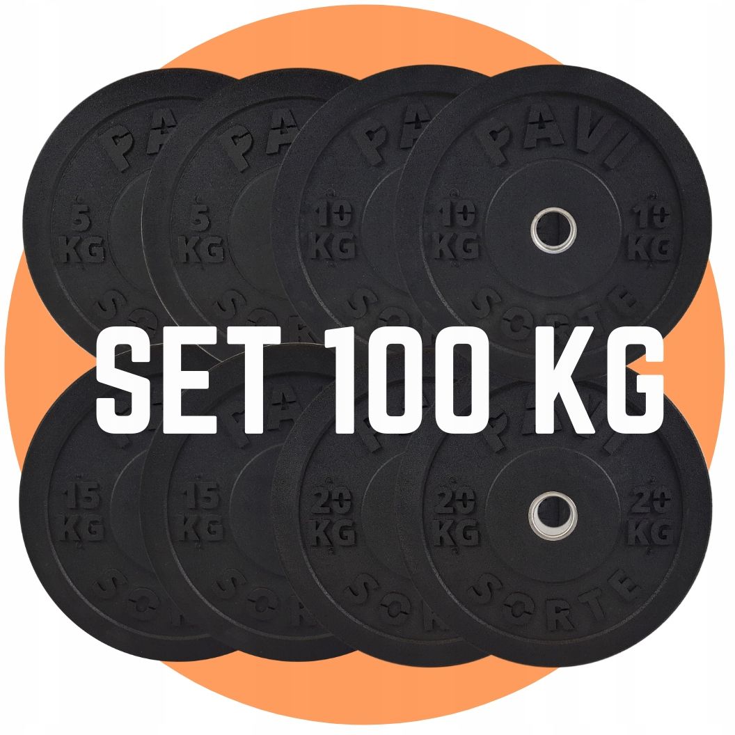 BUMPERY OBCIĄŻENIA OLIMPIJSKIE PAVI SORTE 100KG Średnica otworu 51 mm