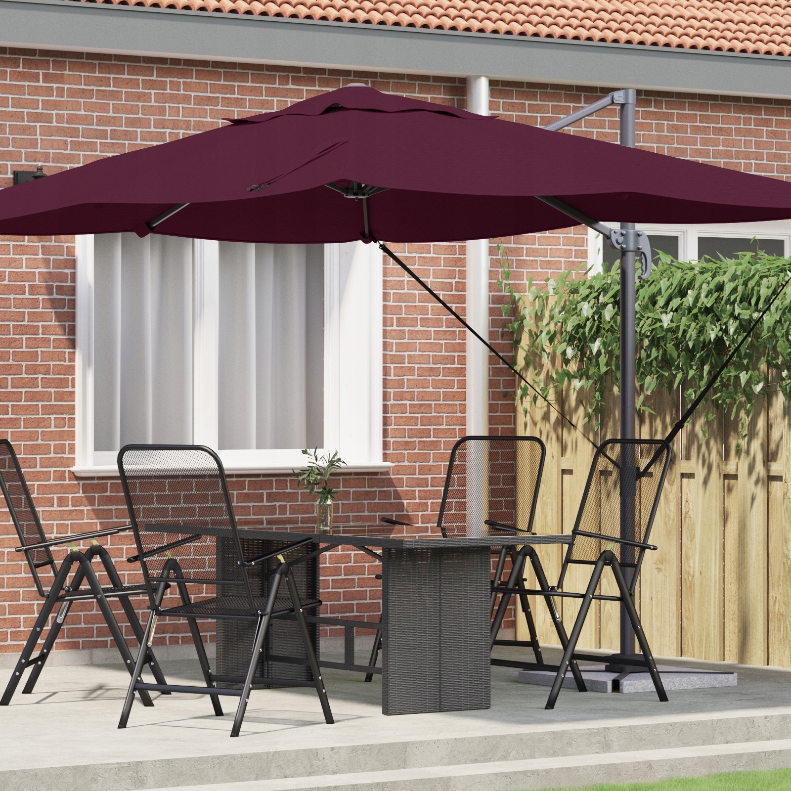 Parasol Wysięgnikowy Czerwony Bordeaux Poliester, Stal Duży – Idealny wybór do ogrodu i na taras
