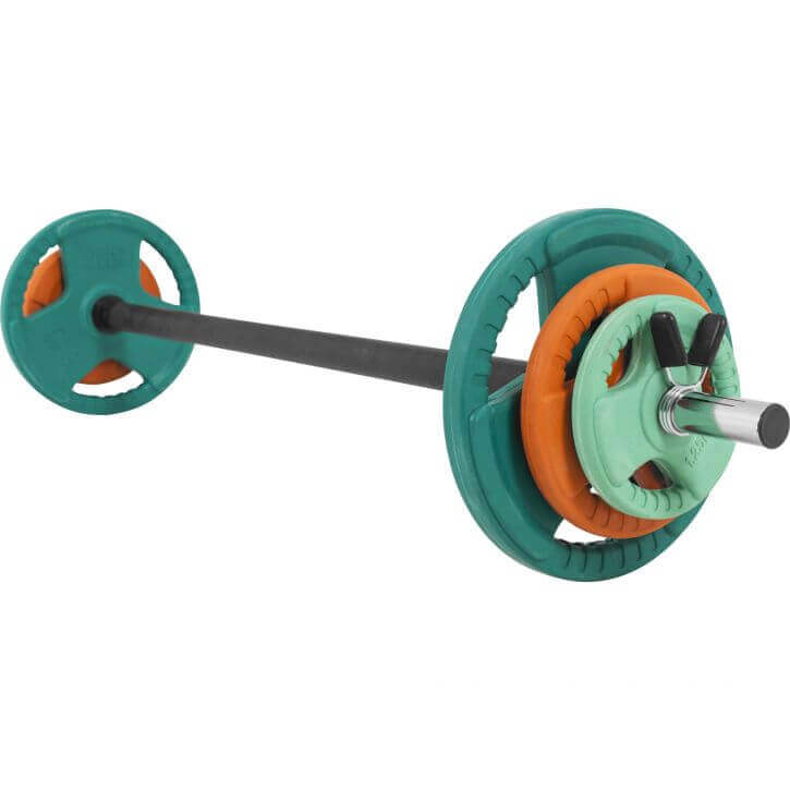 Zestaw 20 kg do treningu fitness: gryf + obciążenia gumowane