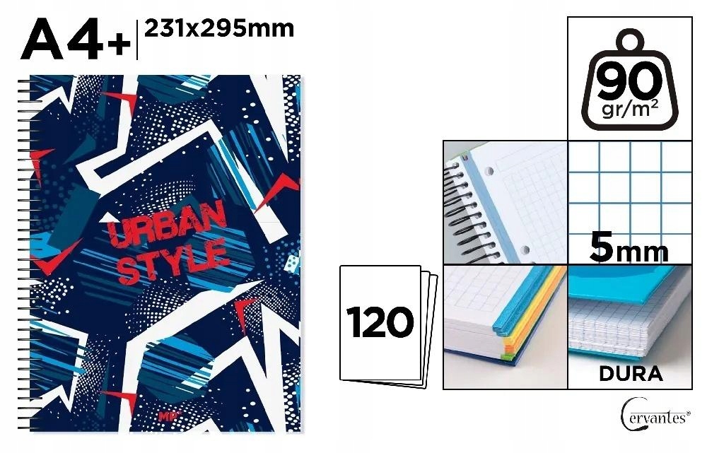 Notatnik A4+/120K kołowy kratka urban style – Idealny do biura i szkoły