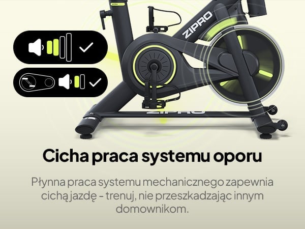Rower spinningowy ZIPRO Modo - Magnetyczny system oporu z napędem paskowym