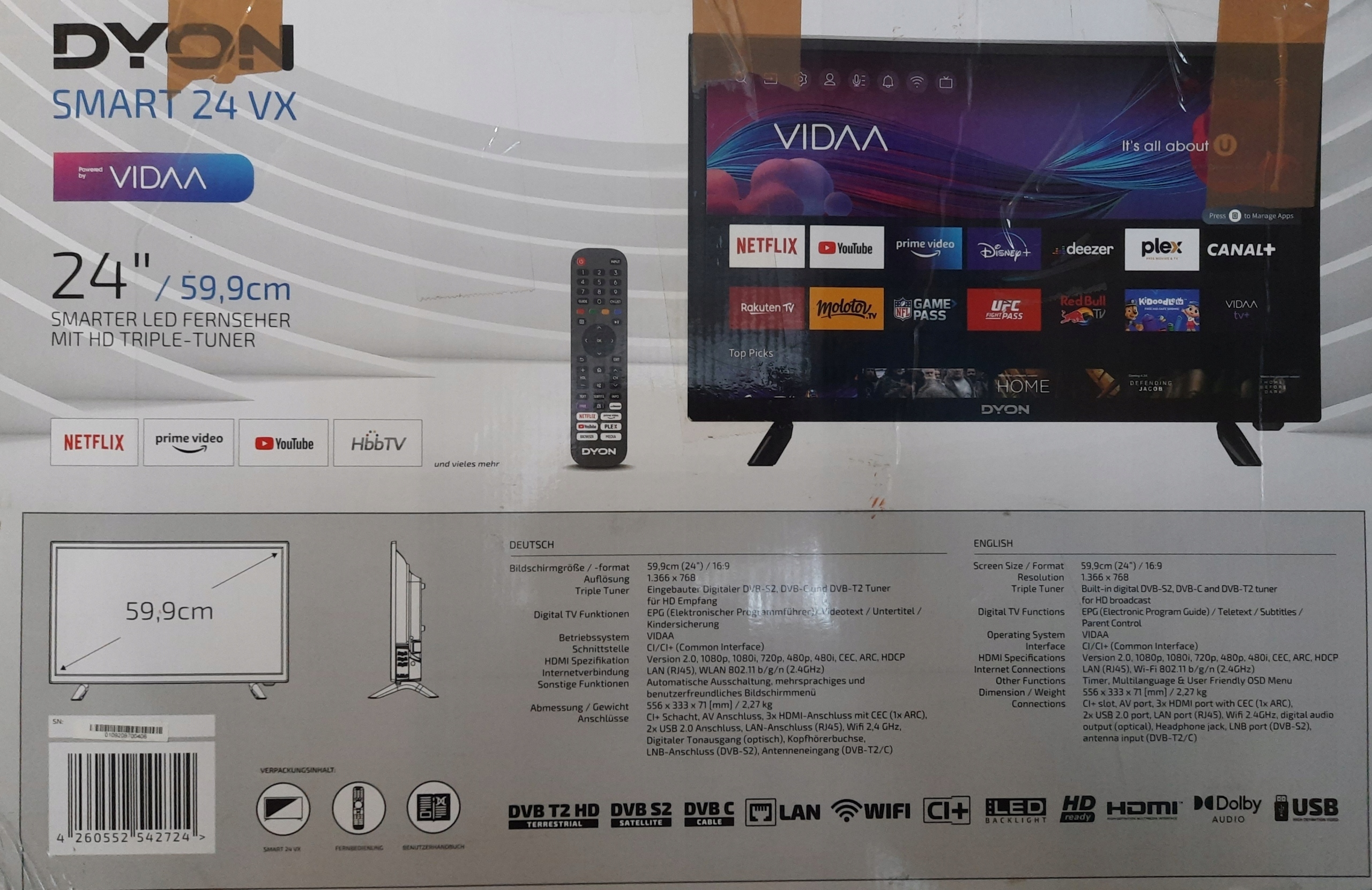 Wbudowany tuner DVB-T2, DVB-S2 i DVB-C