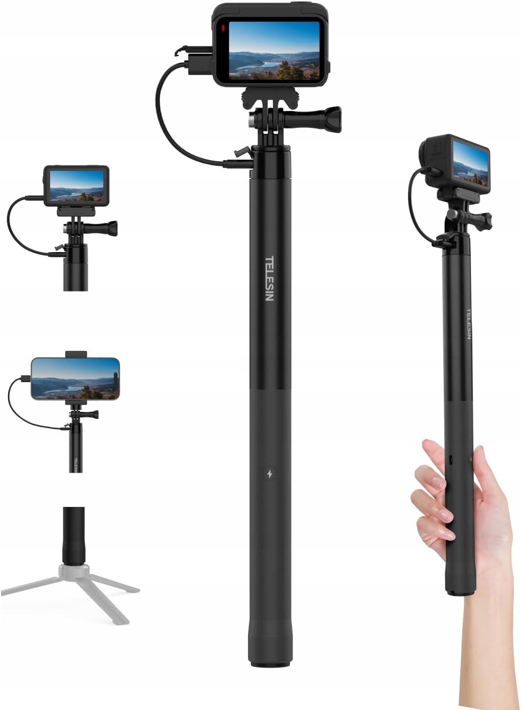 Selfie Stick Powerbank 5000mAh USB-C Monopod 1/4