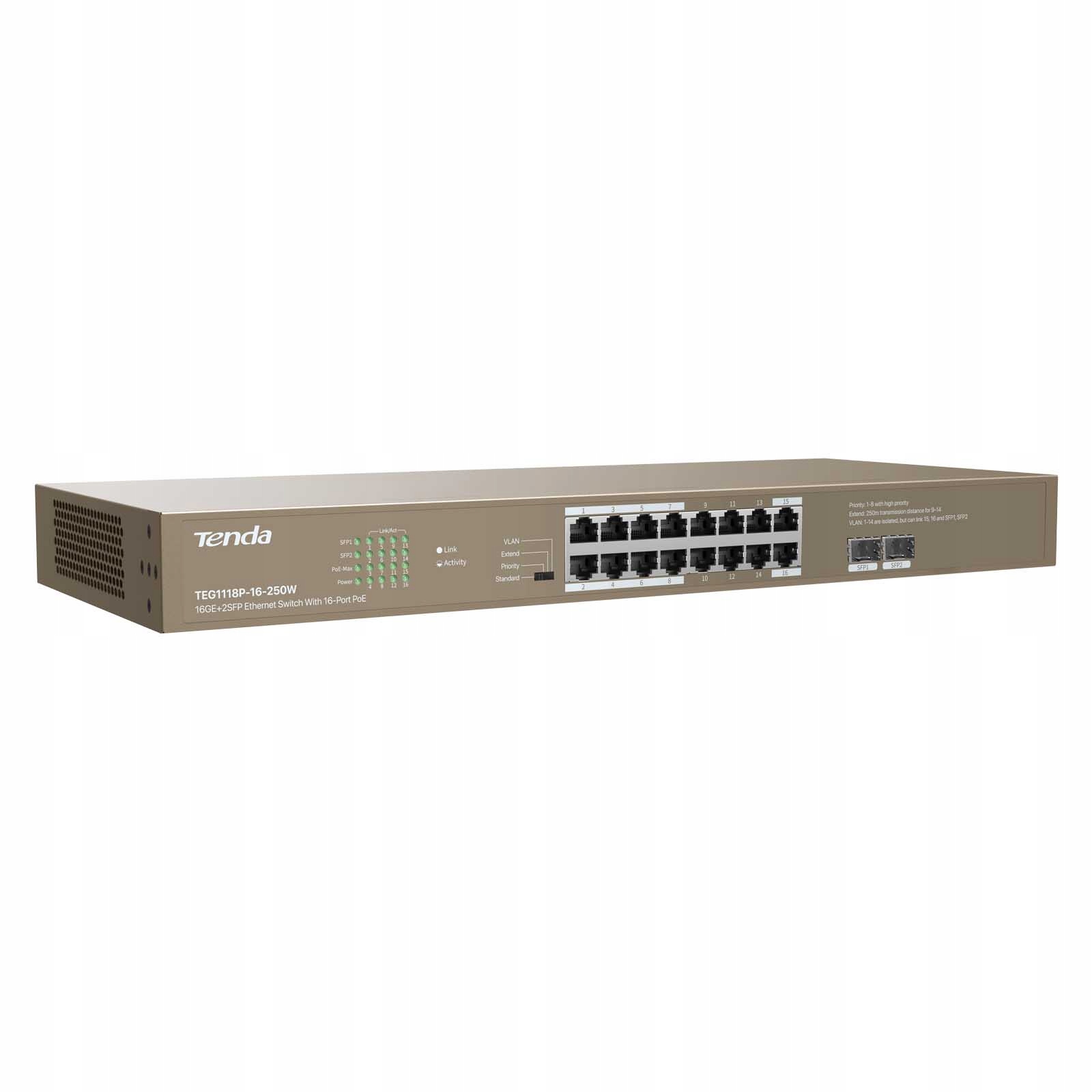 Switch Tenda TEG1118P-16-250W – Wydajność i niezawodność w sieci