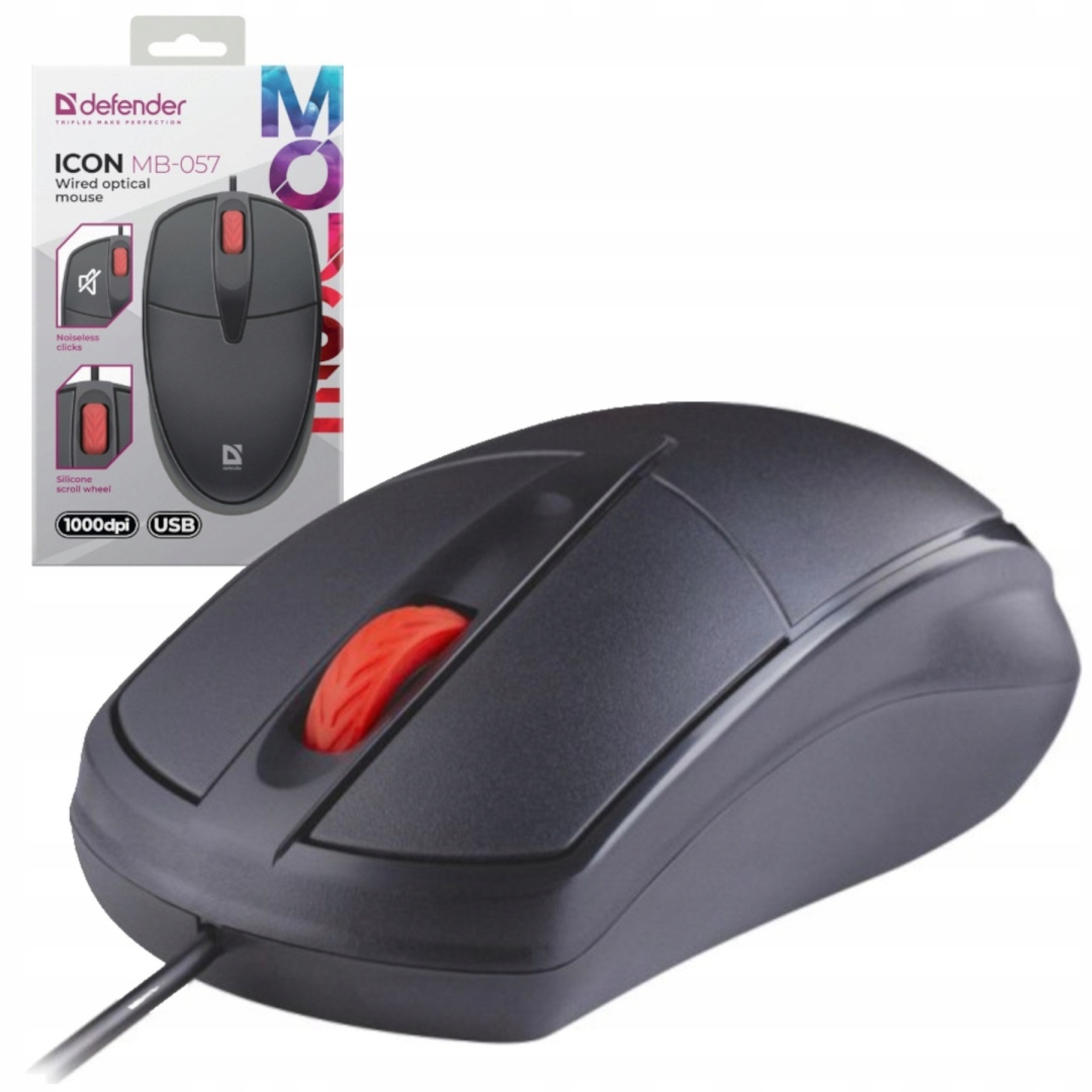 Mysz przewodowa Defender ICON MB-057 1000dpi bezklikowa silent – Idealna do pracy i rozrywki