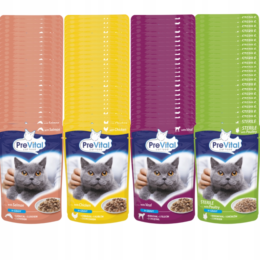 Karma dla kotów PreVital - Pełnoporcjowa karma w saszetkach (96 x 100 g)